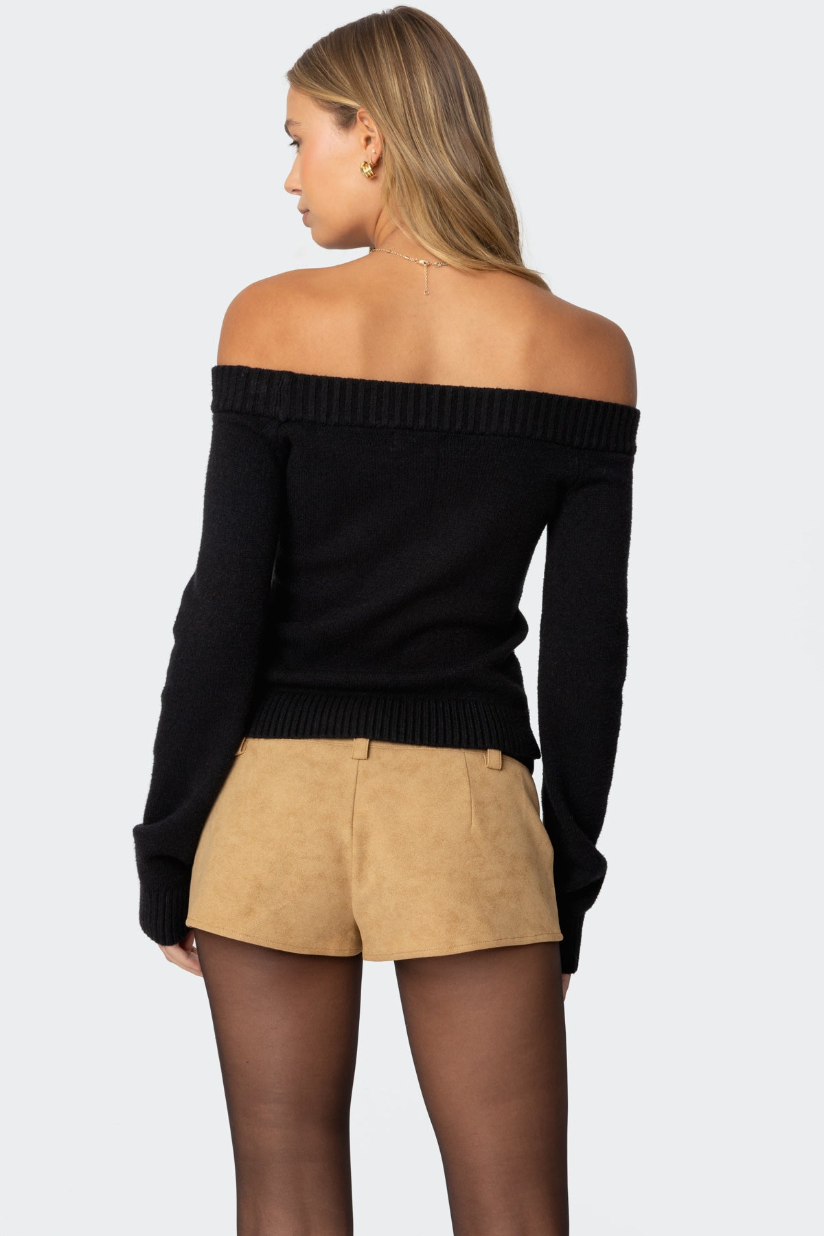 Elona Off Shoulder Knit Top - BLACK