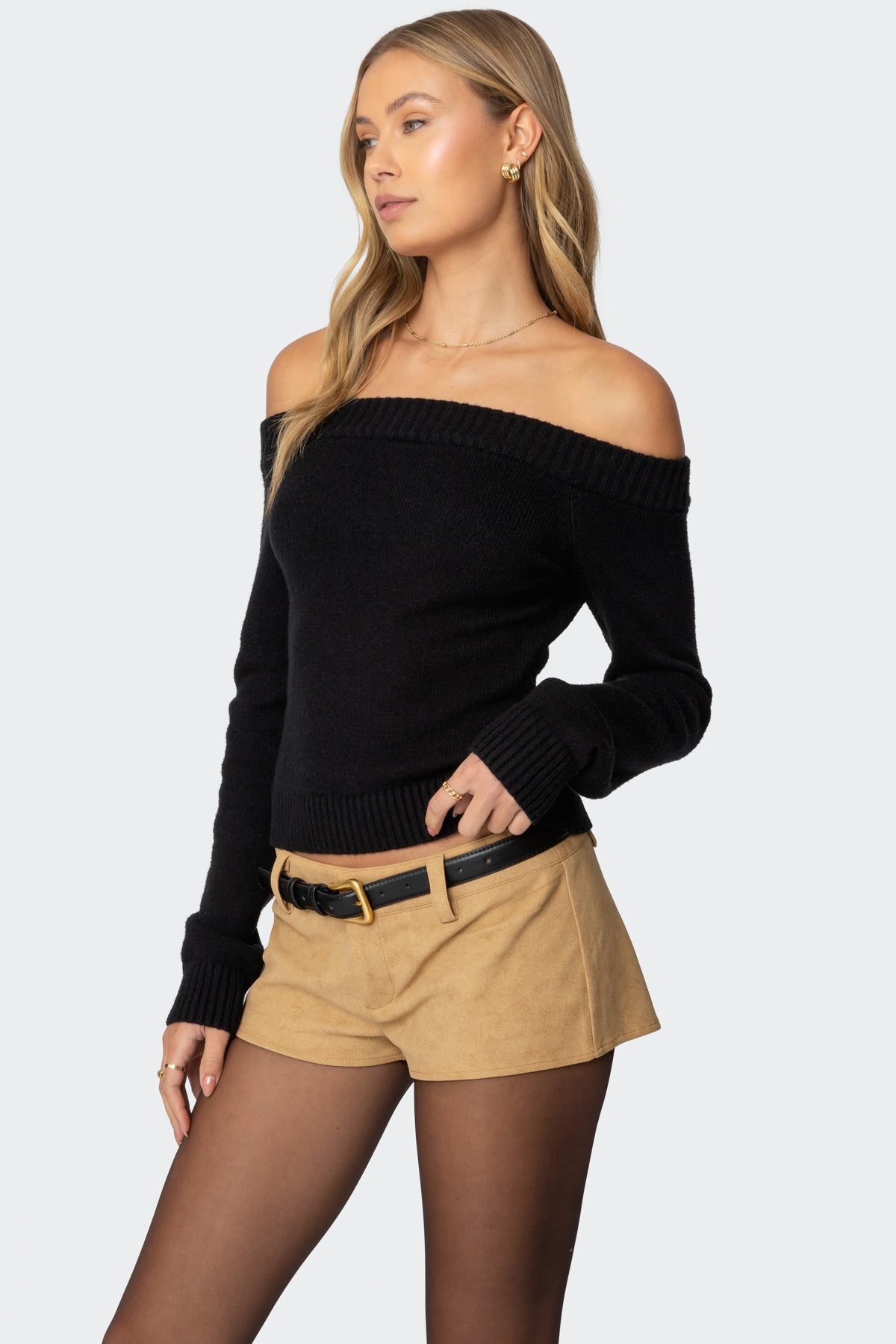 Elona Off Shoulder Knit Top - BLACK