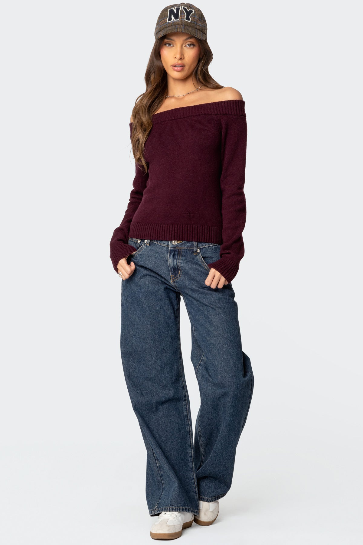 Elona Off Shoulder Knit Top - BURGUNDY