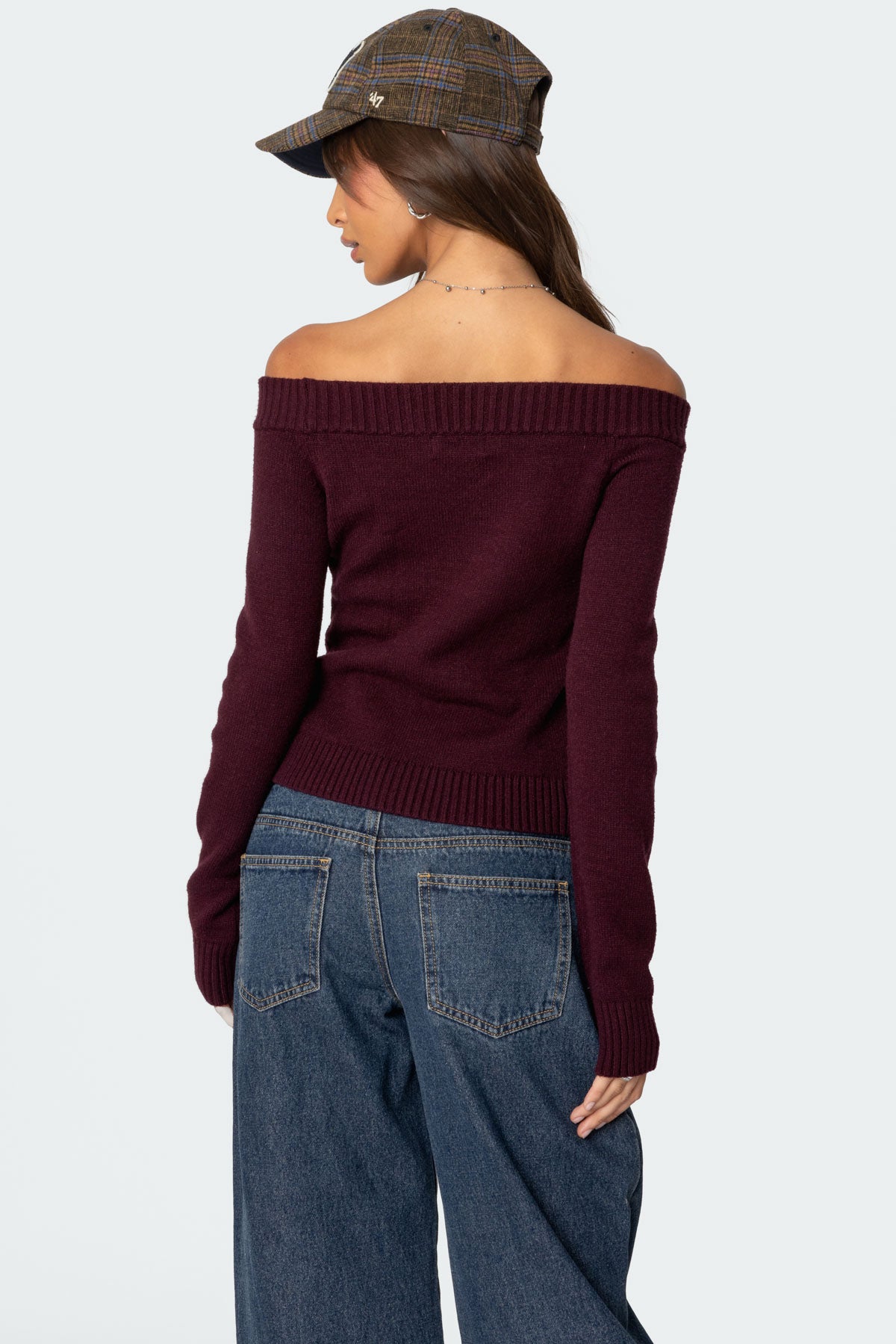 Elona Off Shoulder Knit Top - BURGUNDY