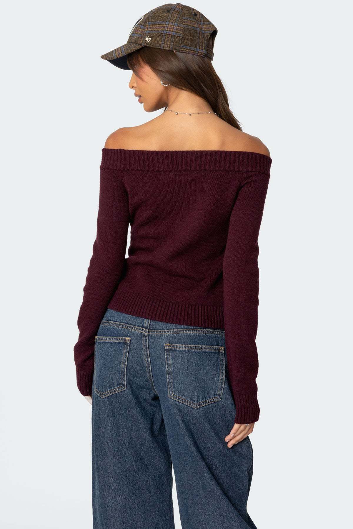 Elona Off Shoulder Knit Top - BURGUNDY