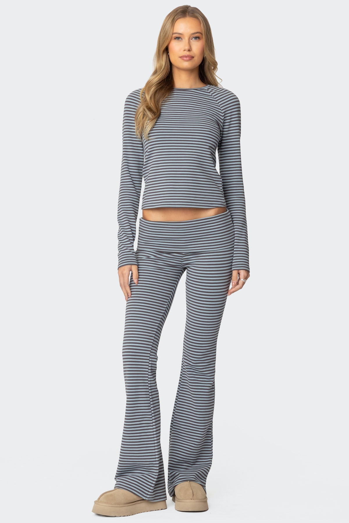 Kaeli Stripey Flared Leggings - GRAY