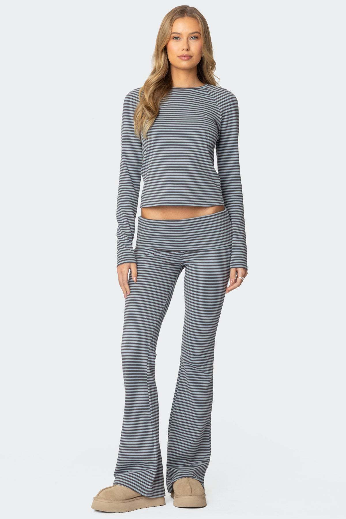 Kaeli Stripey Flared Leggings - GRAY