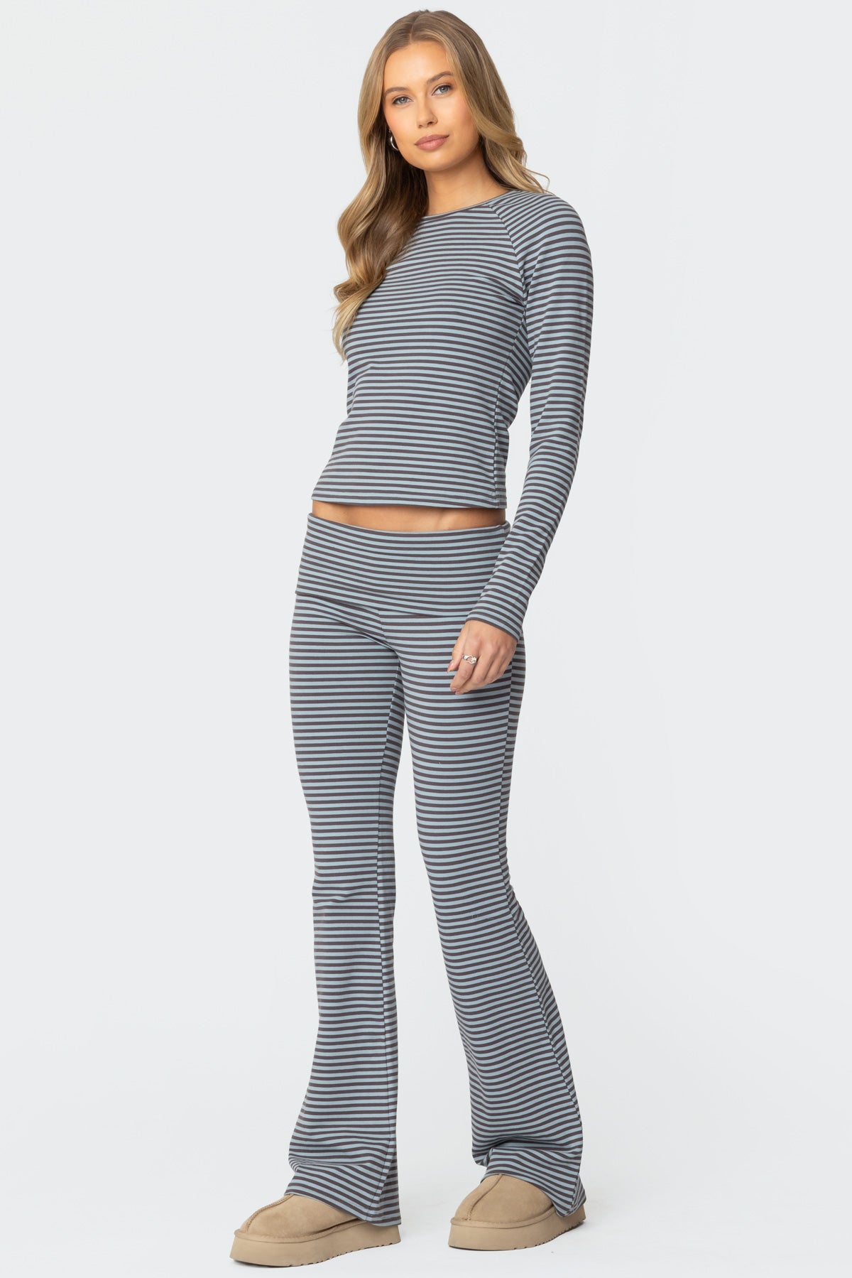 Kaeli Stripey Flared Leggings - GRAY