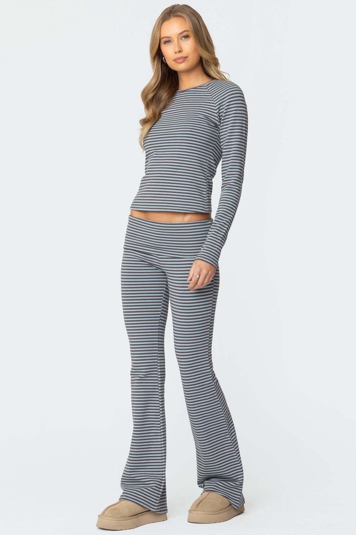 Kaeli Stripey Flared Leggings - GRAY