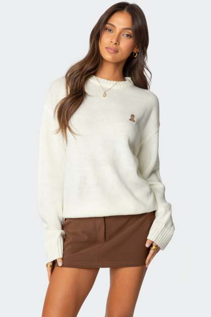 Puppy Love Embroidered Sweater - WHITE