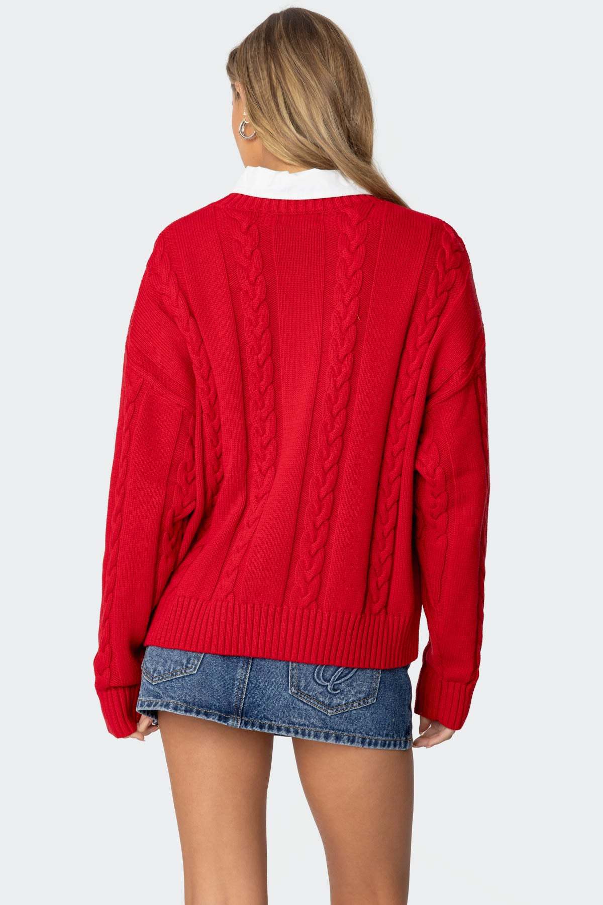 Acacia Oversized Cable Knit Sweater - RED