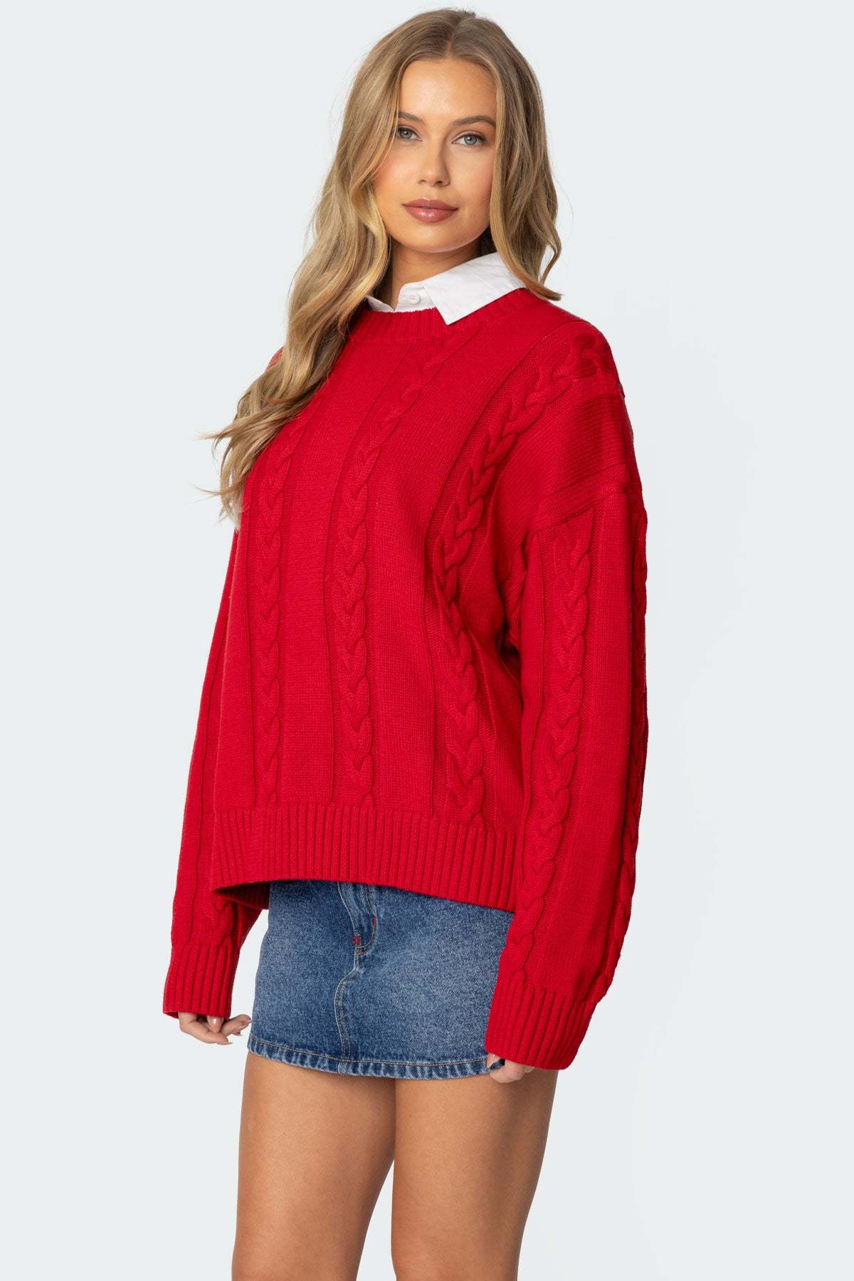 Acacia Oversized Cable Knit Sweater - RED