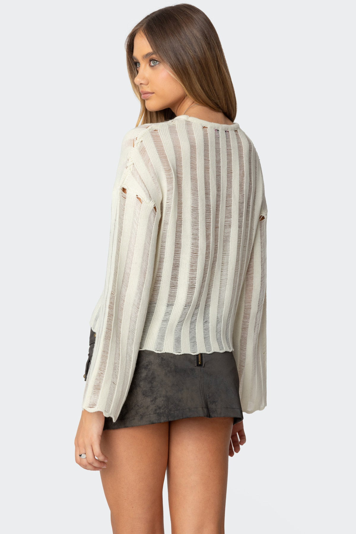 Stripey Shredded Sweater - CREAM
