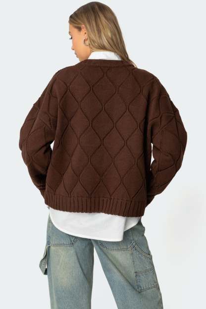 Cass Oversized Textured Knit Sweater - BROWN