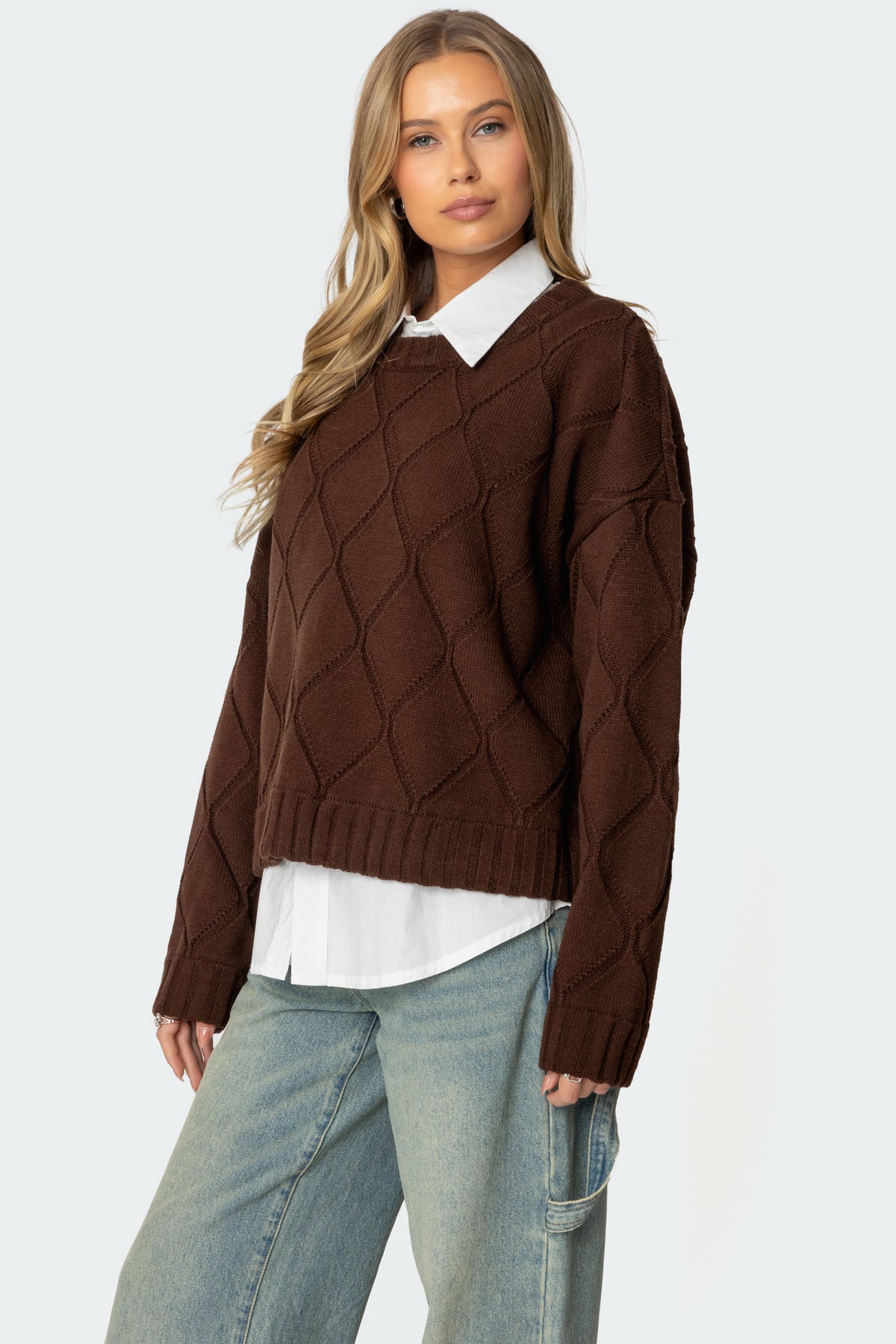 Cass Oversized Textured Knit Sweater - BROWN