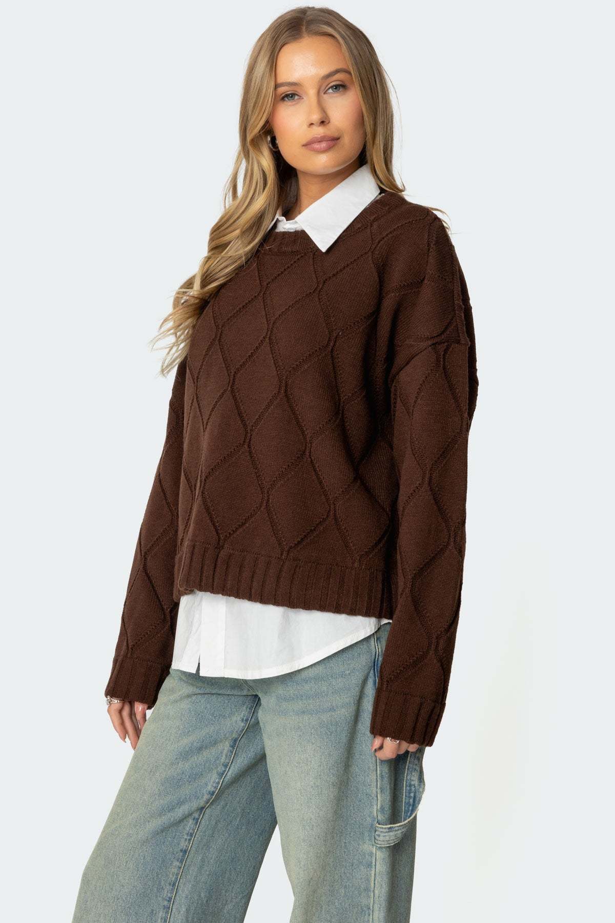 Cass Oversized Textured Knit Sweater - BROWN