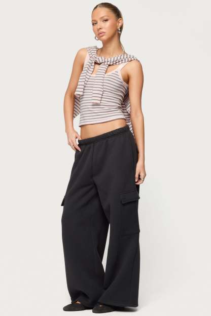 Petite Wide Leg Cargo Sweatpants - DARK-GRAY