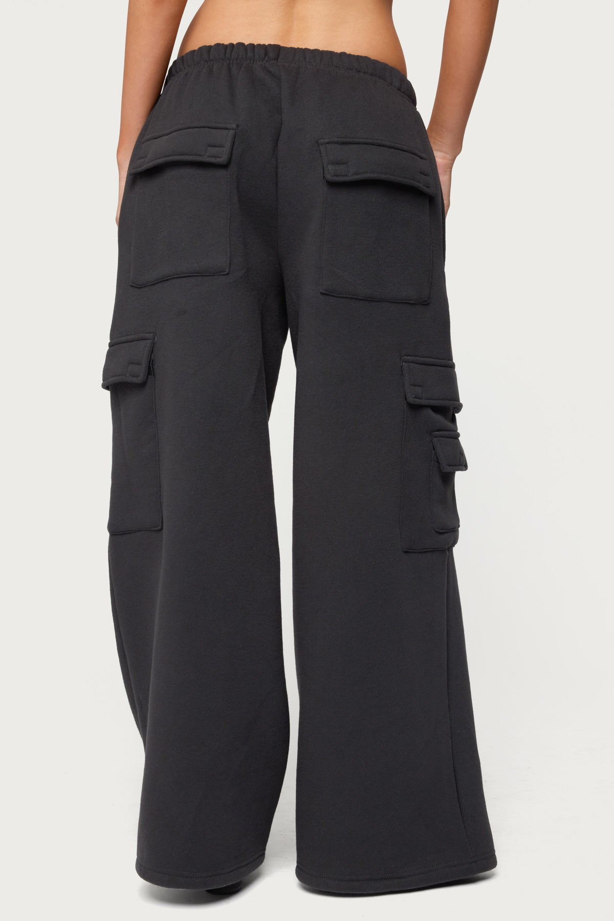 Petite Wide Leg Cargo Sweatpants - DARK-GRAY