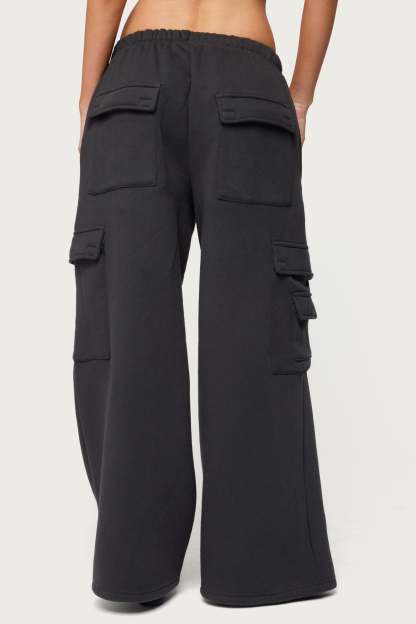 Petite Wide Leg Cargo Sweatpants - DARK-GRAY