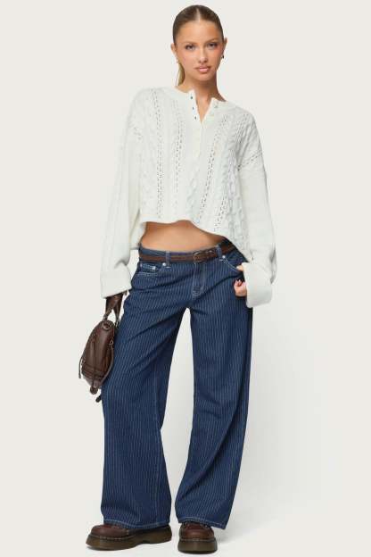 Marianna Button Cable Knit Sweater - IVORY