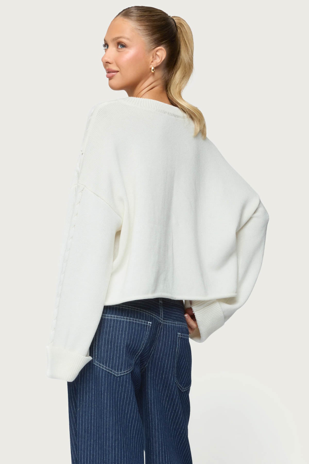 Marianna Button Cable Knit Sweater - IVORY