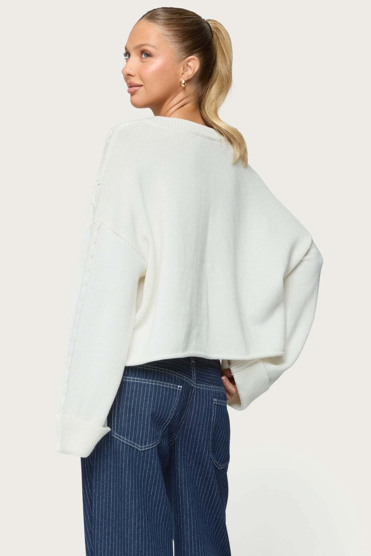 Marianna Button Cable Knit Sweater - IVORY