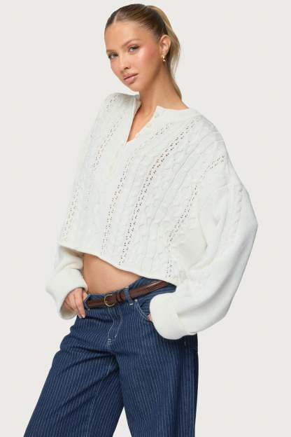 Marianna Button Cable Knit Sweater - IVORY