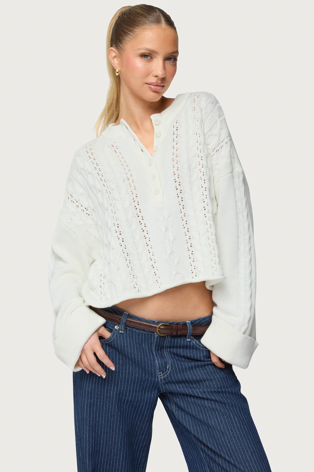 Marianna Button Cable Knit Sweater - IVORY