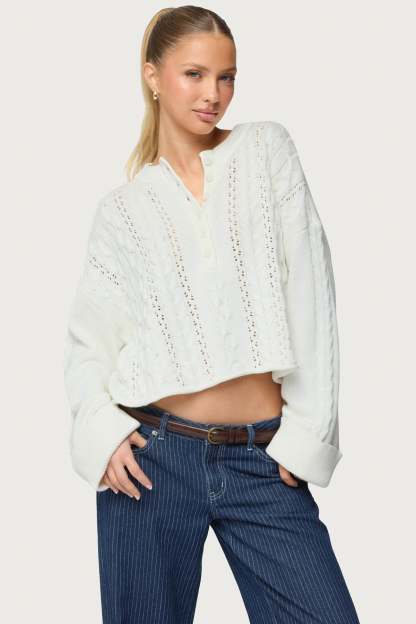 Marianna Button Cable Knit Sweater - IVORY