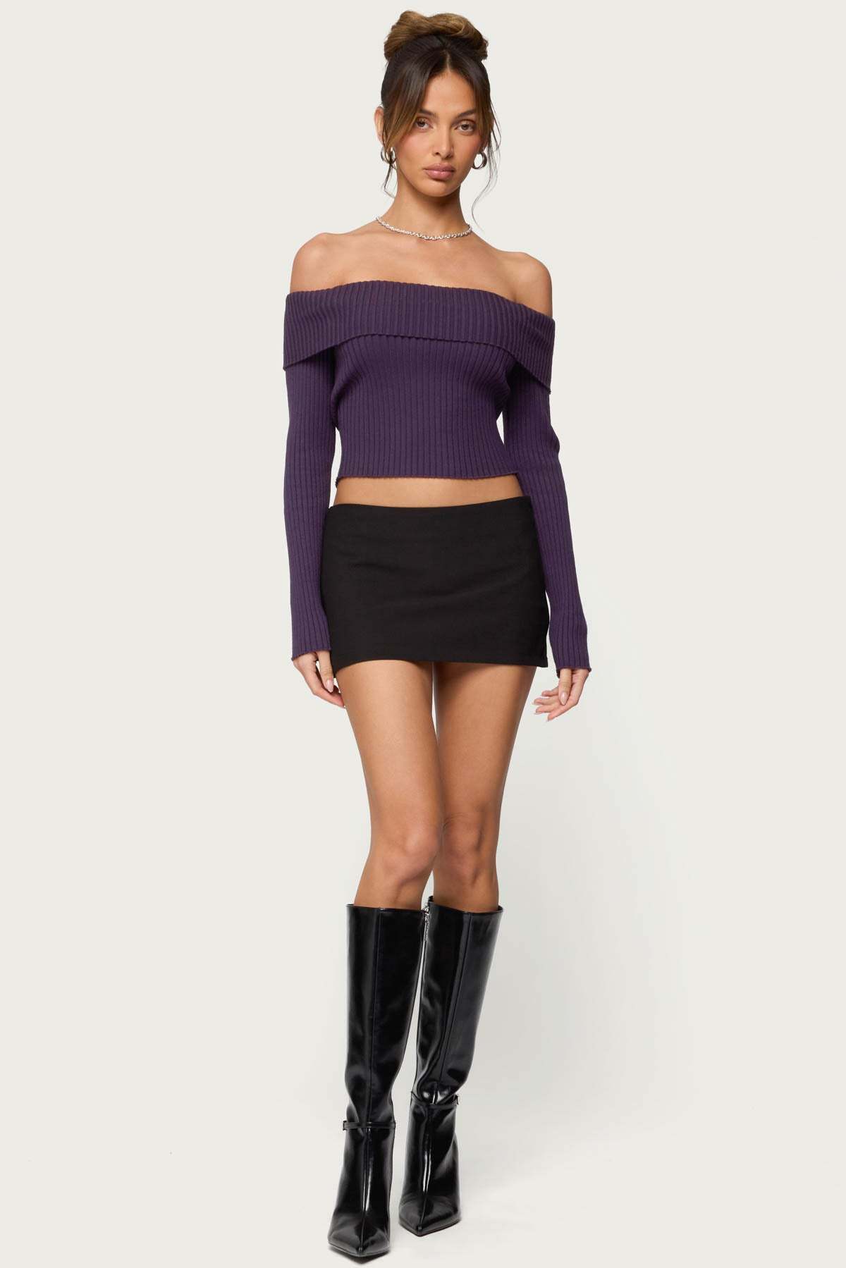 Lauren Knit Foldover Top - PURPLE