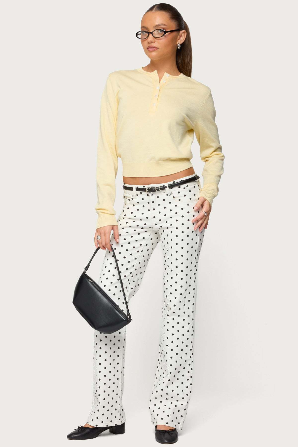 Yolana Henley Light Knit Sweater - YELLOW