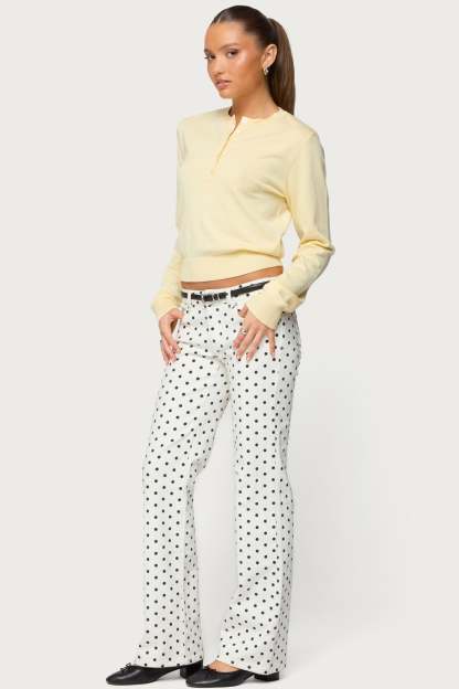 Yolana Henley Light Knit Sweater - YELLOW