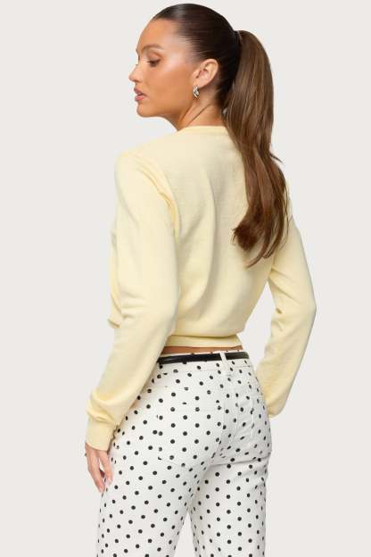 Yolana Henley Light Knit Sweater - YELLOW