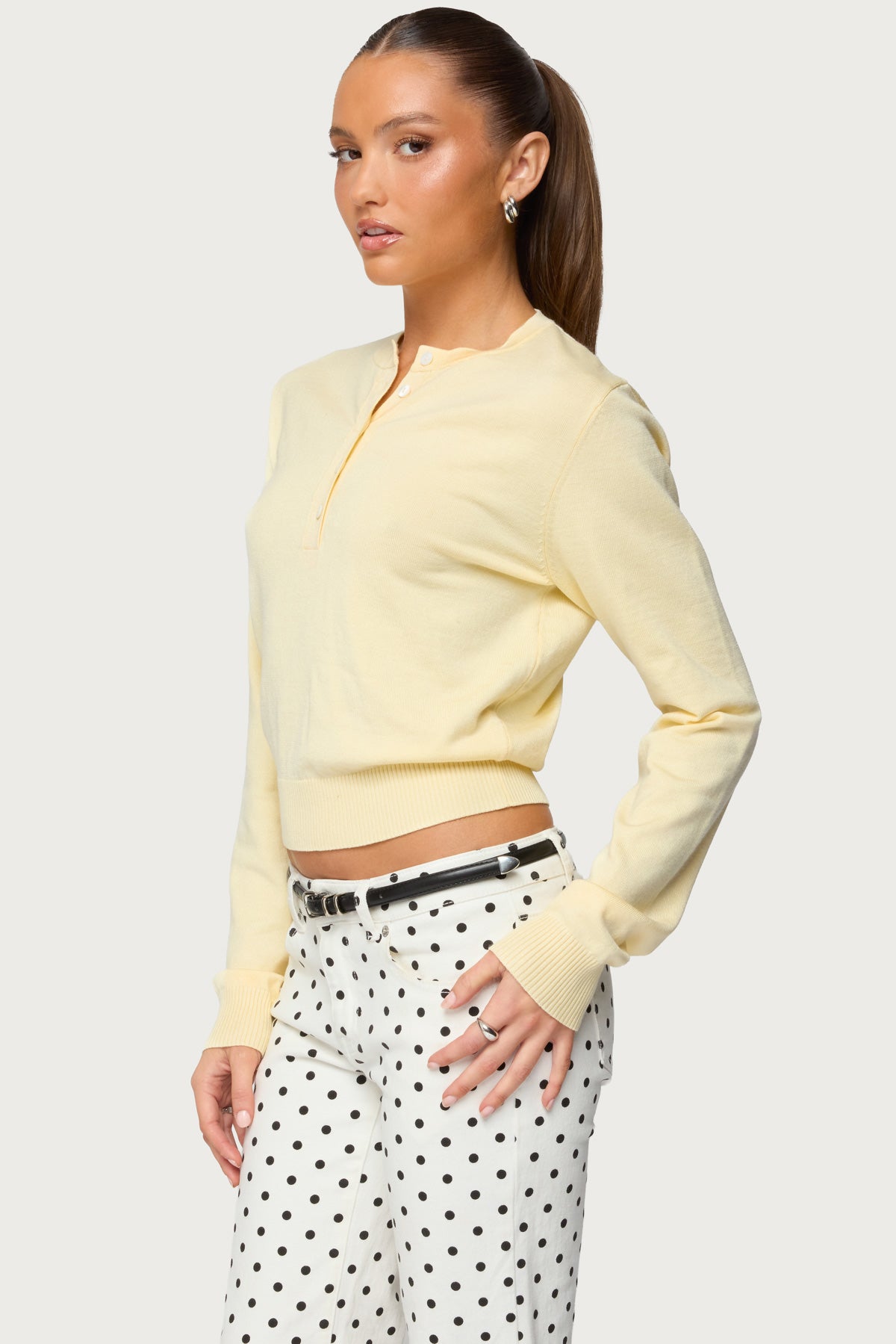 Yolana Henley Light Knit Sweater - YELLOW