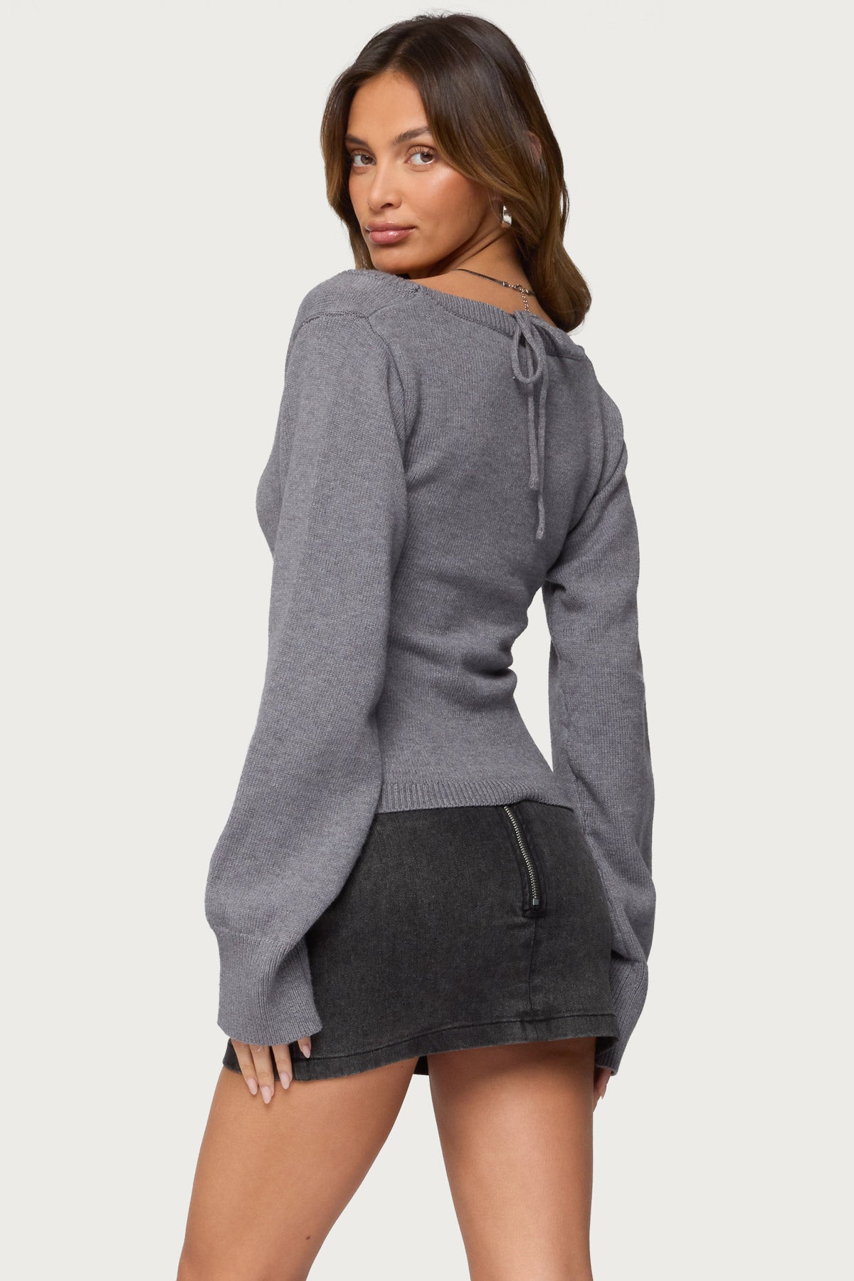 Stacie V Neck Sweater - GRAY-MELANGE