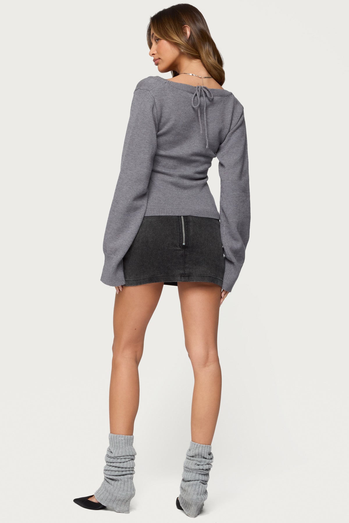 Stacie V Neck Sweater - GRAY-MELANGE