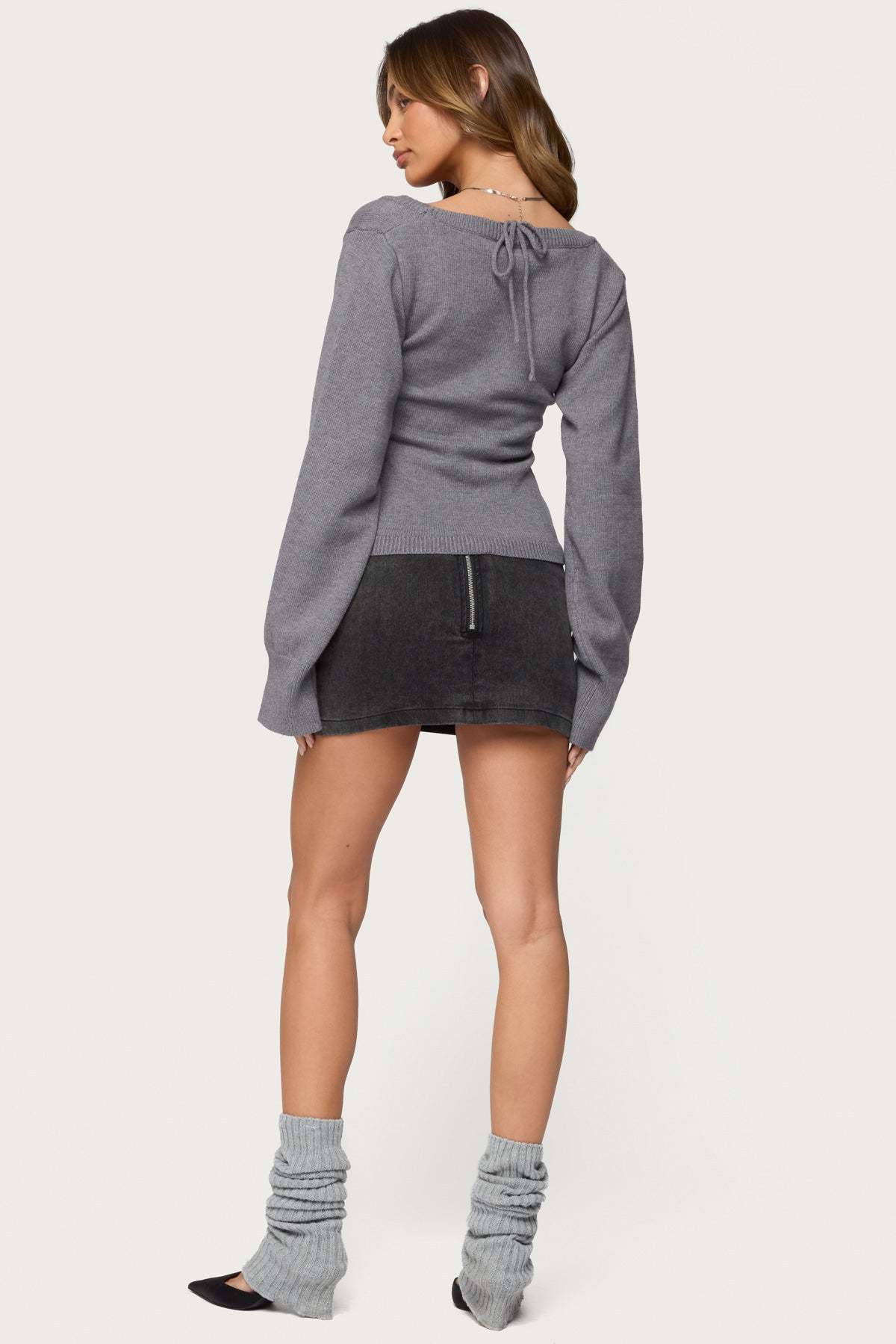Stacie V Neck Sweater - GRAY-MELANGE