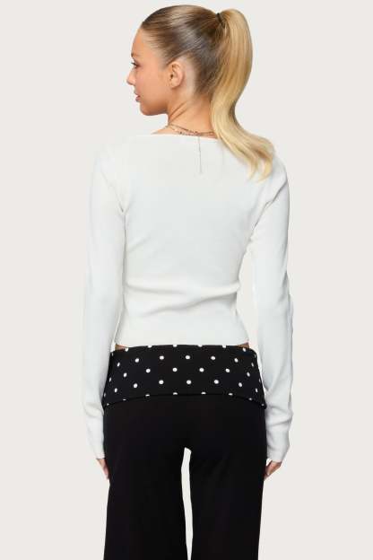Deane Button Cutout Square Neck Top - WHITE