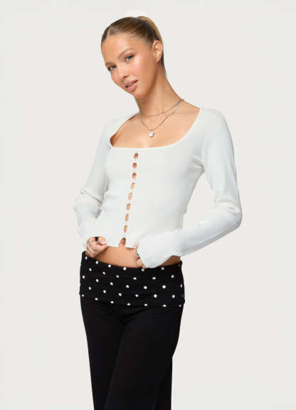 Deane Button Cutout Square Neck Top - WHITE