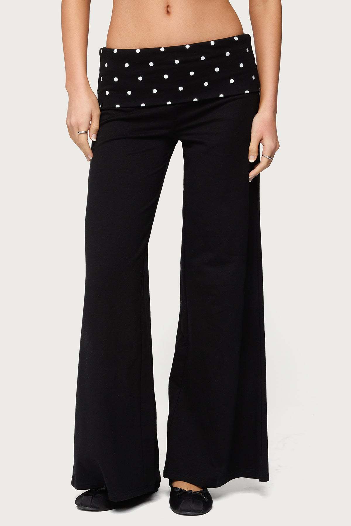 Petite Reeva Polka Dot Foldover Pants - BLACK
