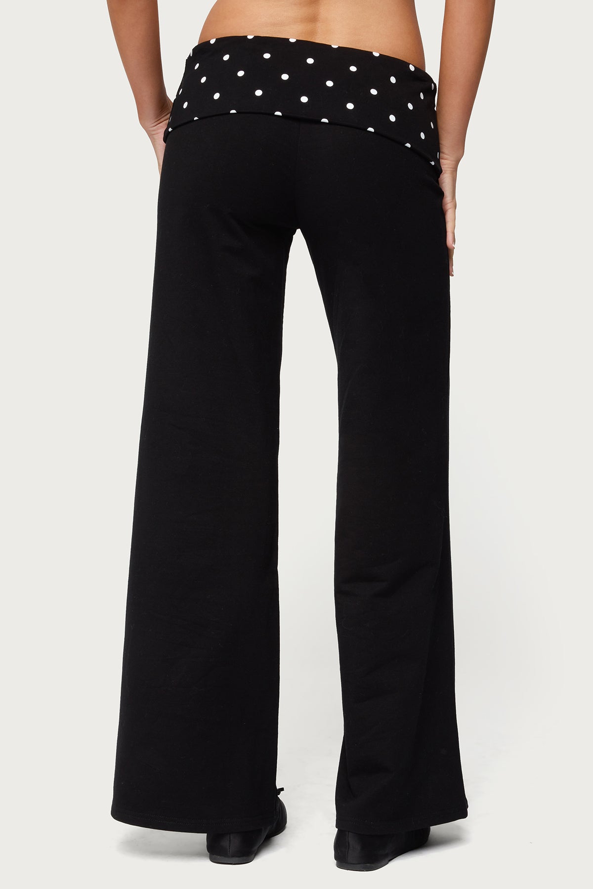 Petite Reeva Polka Dot Foldover Pants - BLACK