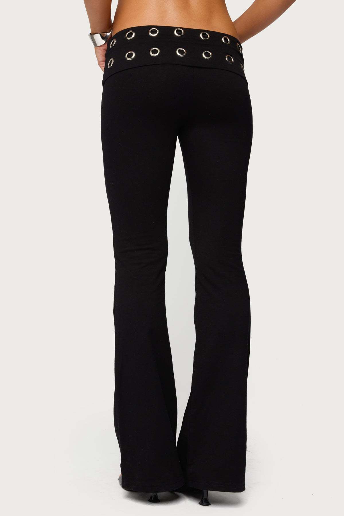 Nairobi Grommet Foldover Flared Leggings - BLACK
