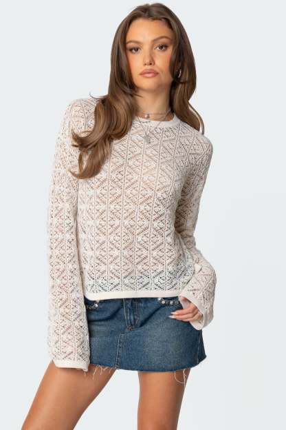Open Knit Sweater - WHITE