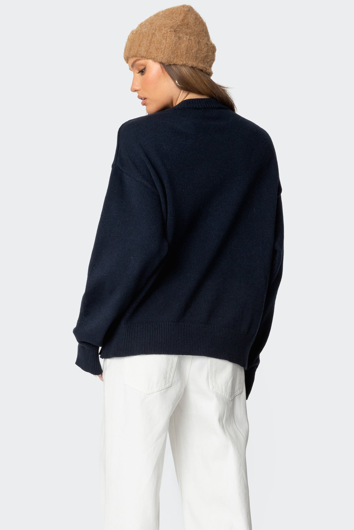 Swan Oversized Knit Sweater - NAVY