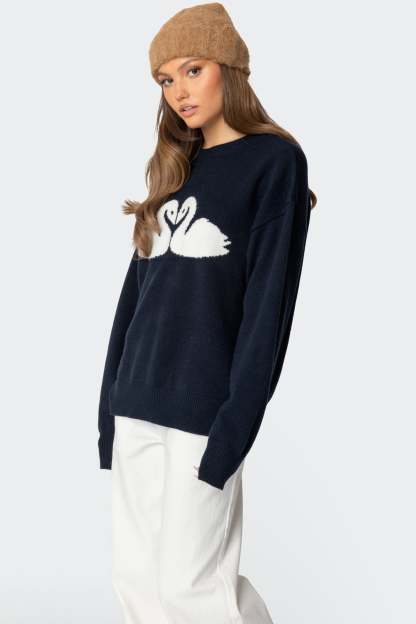 Swan Oversized Knit Sweater - NAVY