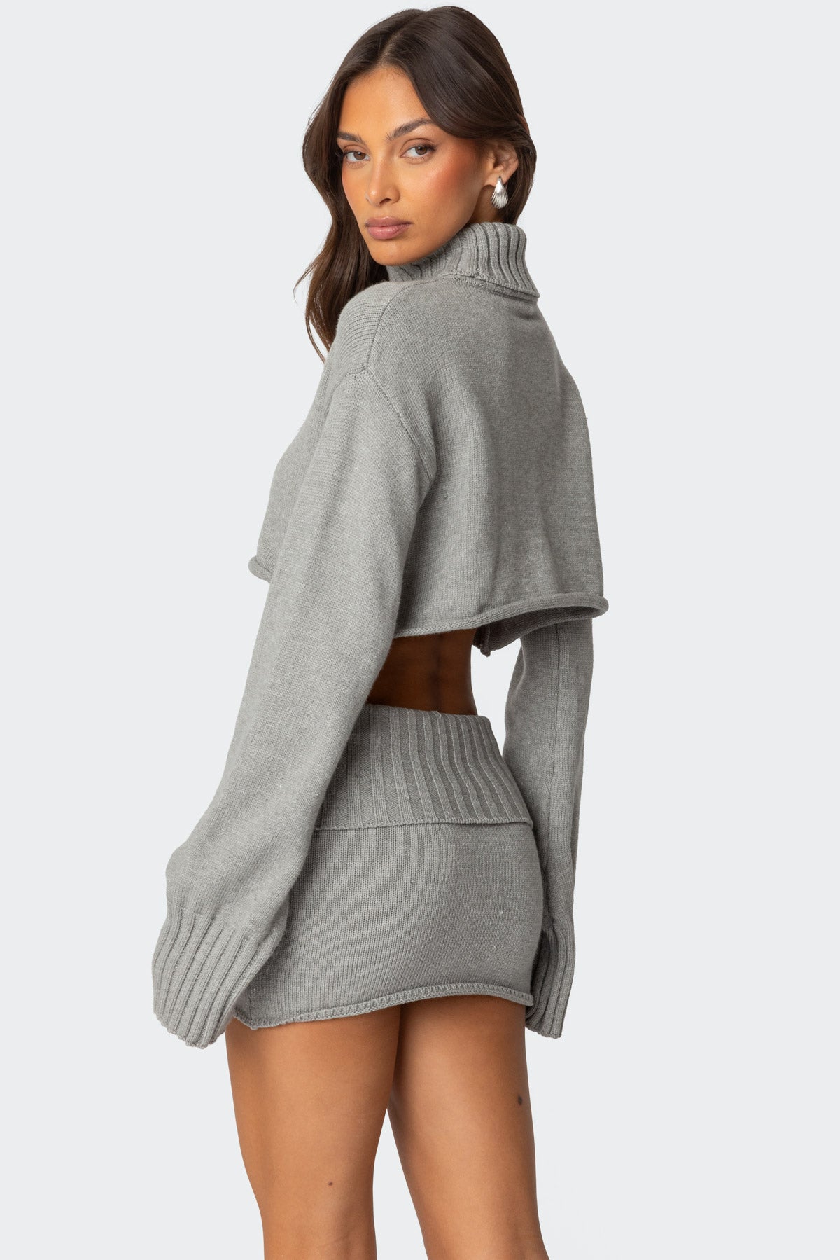 Gino Cropped Turtle Neck Sweater - GRAY MELANGE