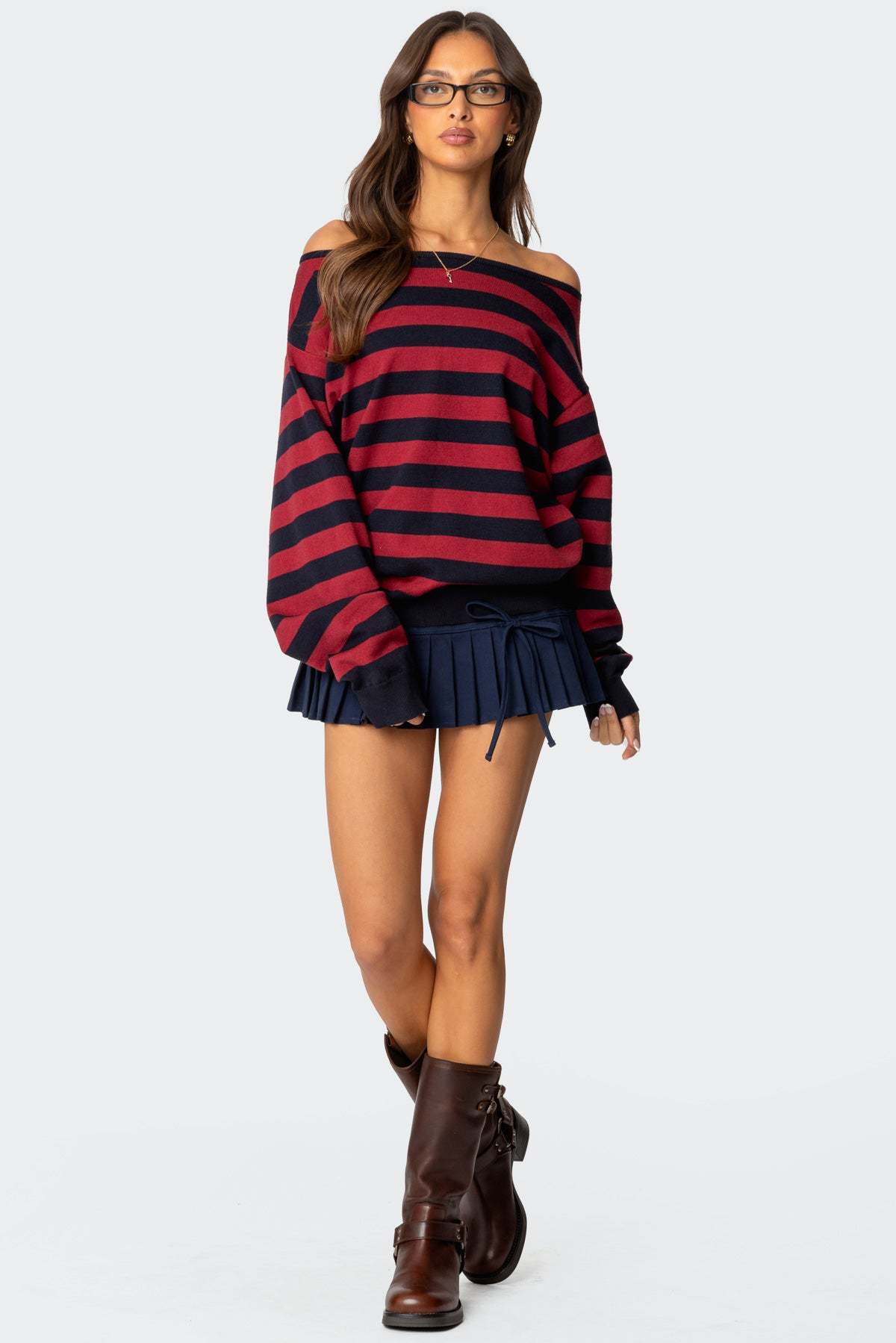 Sterling Striped Off Shoulder Sweater - MIX