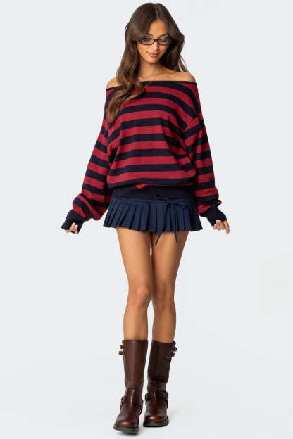 Sterling Striped Off Shoulder Sweater - MIX