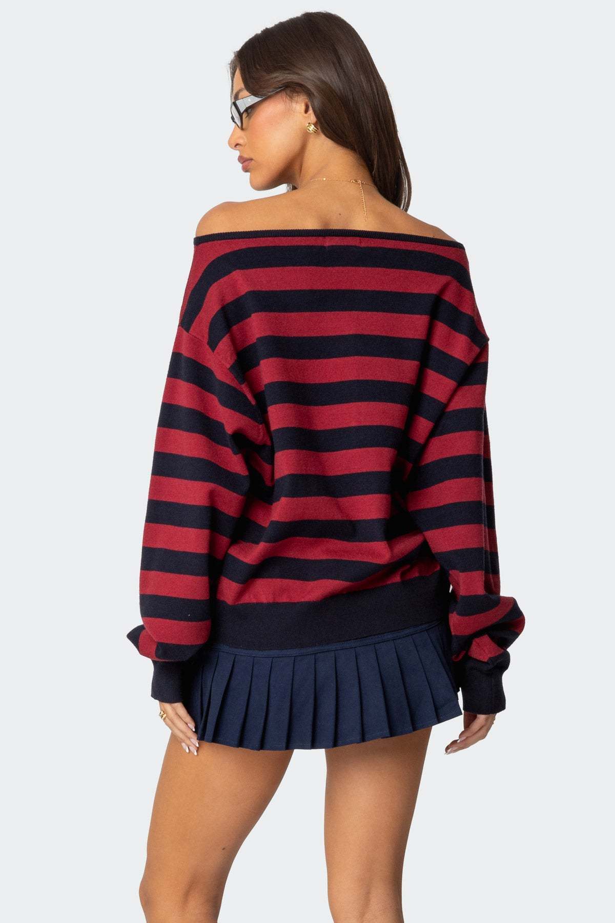 Sterling Striped Off Shoulder Sweater - MIX