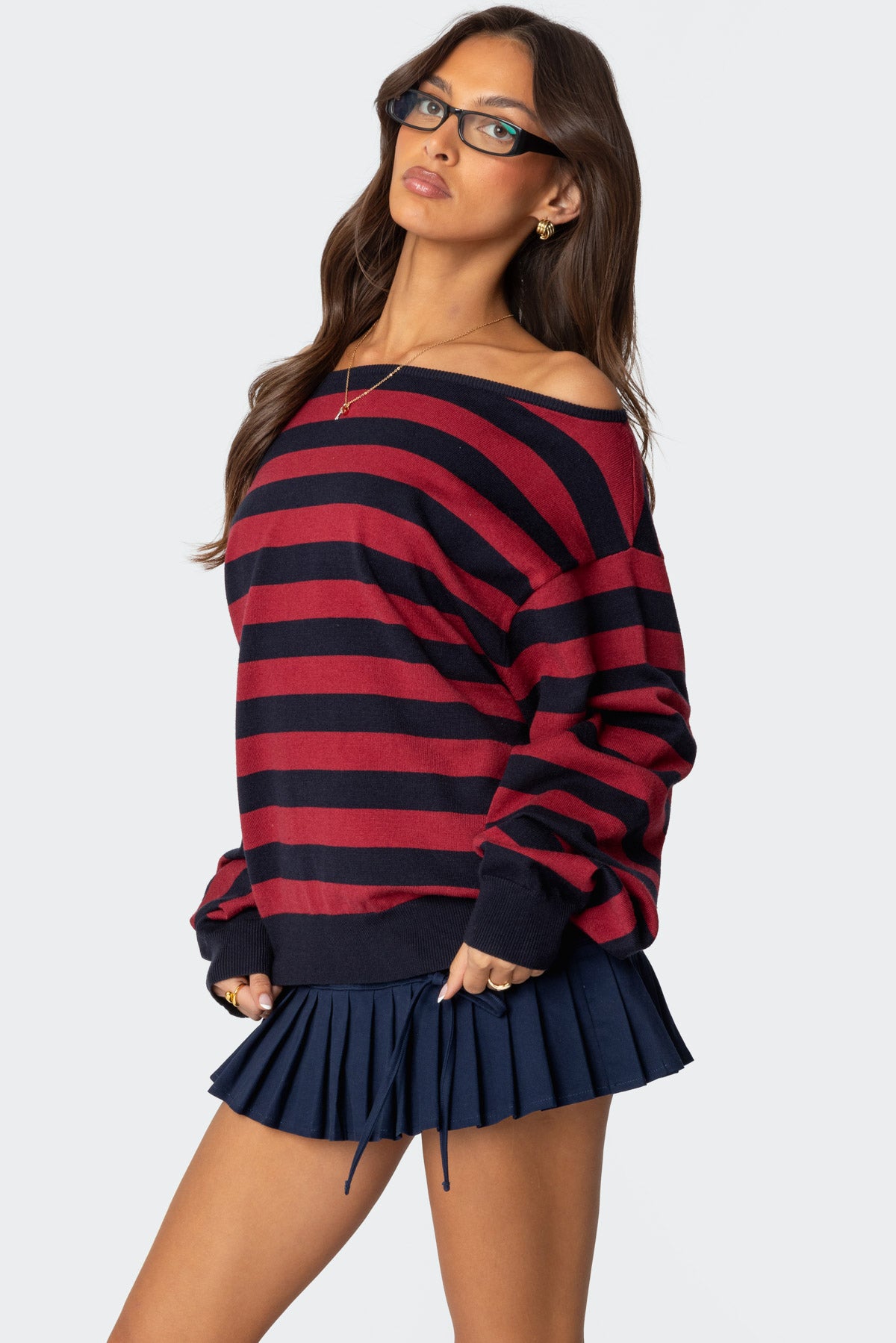 Sterling Striped Off Shoulder Sweater - MIX
