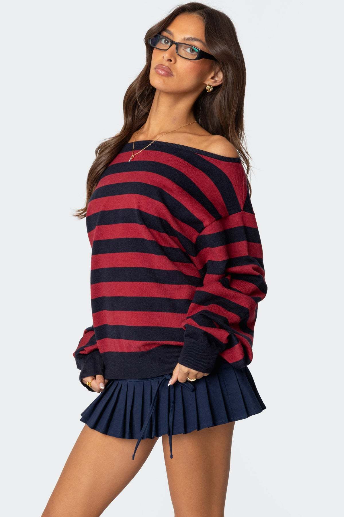 Sterling Striped Off Shoulder Sweater - MIX