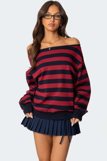 Sterling Striped Off Shoulder Sweater - MIX