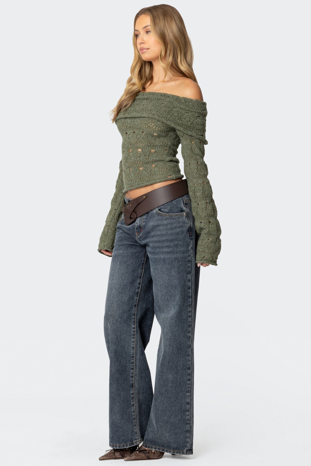 Kenna Fold Over Knit Top - GREEN