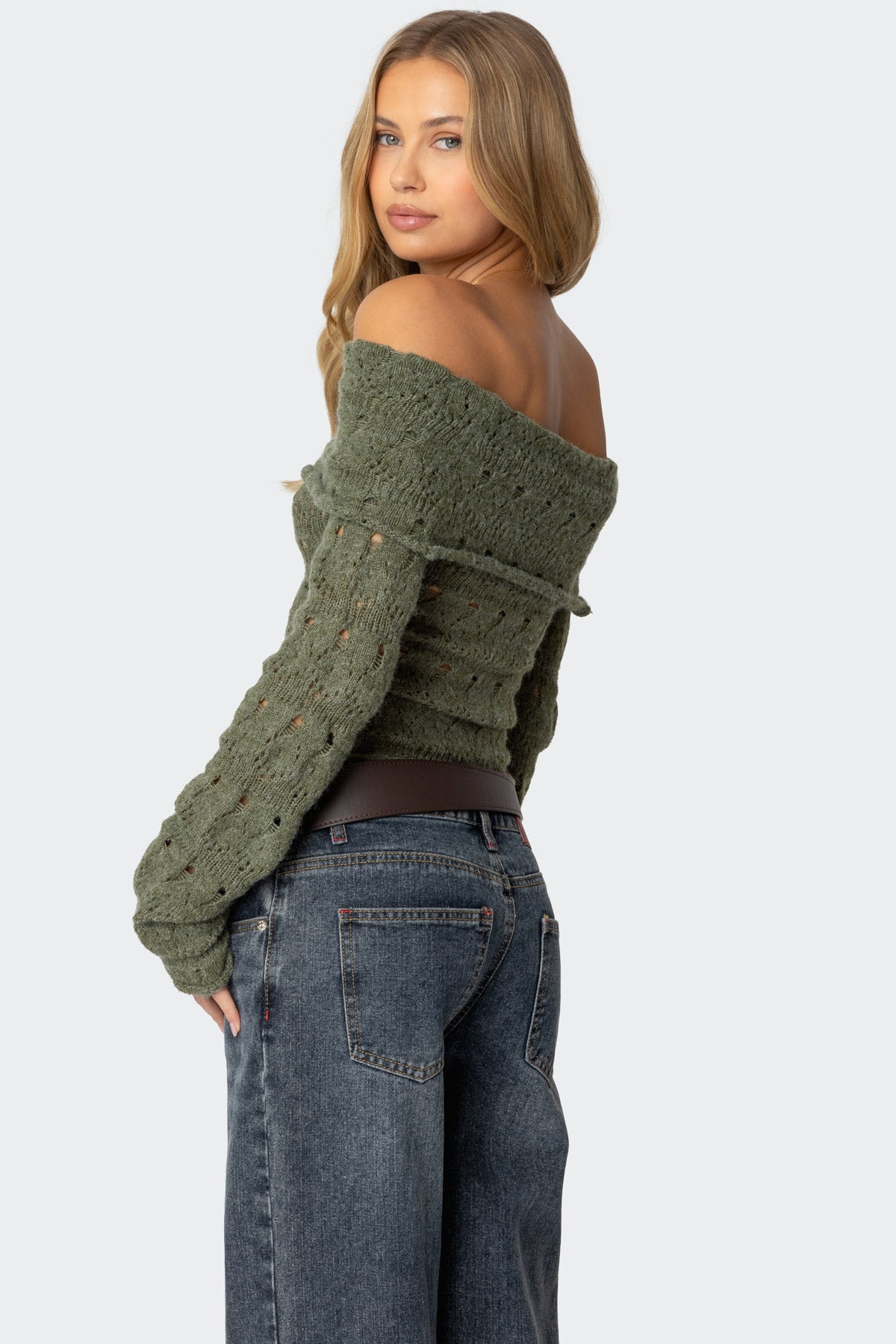 Kenna Fold Over Knit Top - GREEN